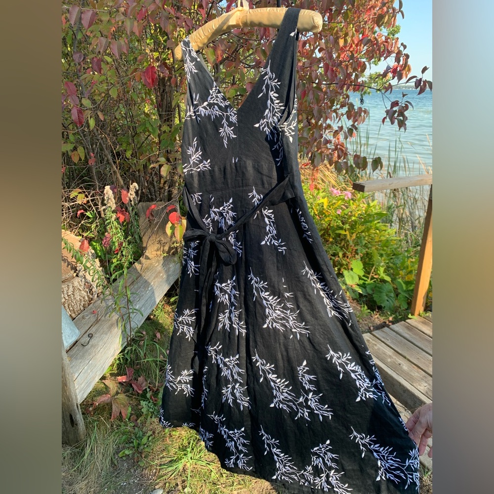 Romantic Embroidered Linen Midi Dress